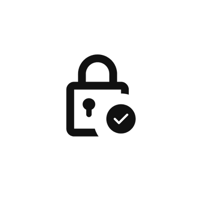 A padlock icon is shown with a checkmark symbol in front of it, indicating security or verification. The design is simple and monochromatic, using black against a white background, reflecting the trusted protection offered by ProtectMyOrder from Gymnastics Express.